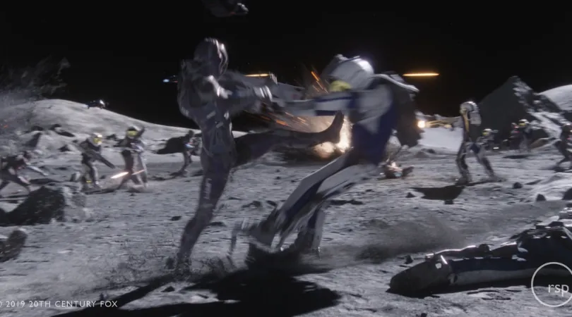Suited fighters brawl across the lunar surface in low gravity