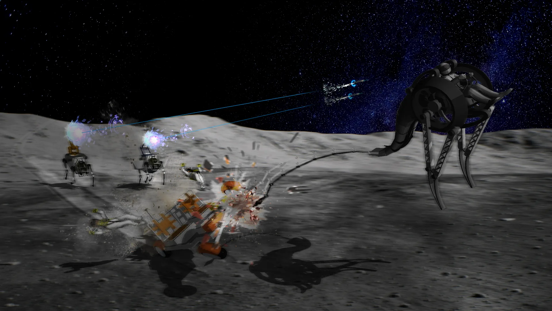 The Dragon Whip lashes a pack of outlaw Luneqs on the lunar surface as one explodes
